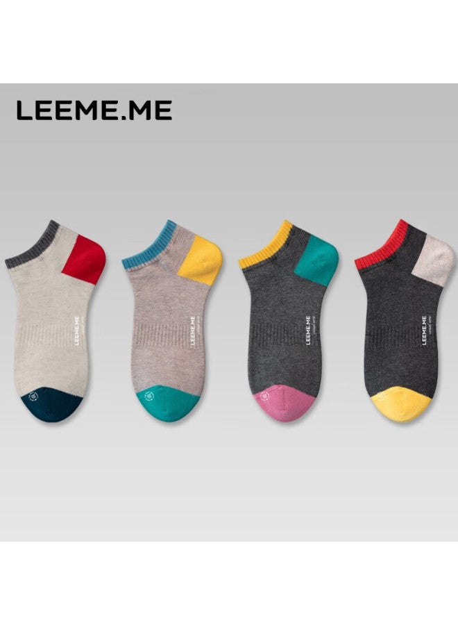 Leeme.me Li Mi Men's Socks, Spring And Summer Short Socks, Contrasting Color Men's Socks, Breathable Sweat-absorbing Boat Socks, 4 Pairs, 4 Colors - Image 1