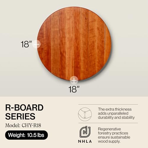 John Boos R-Board Series Round Wooden Cherry Cutting Board 18”x18” – 1.5” Thick, 10.5-lb Reversible Butcher Block with Edge-Grain – Made in the USA - Image 2