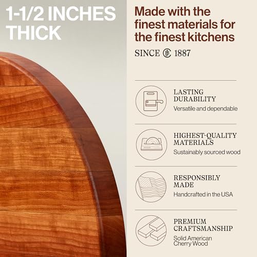 John Boos R-Board Series Round Wooden Cherry Cutting Board 18”x18” – 1.5” Thick, 10.5-lb Reversible Butcher Block with Edge-Grain – Made in the USA - Image 3