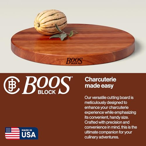 John Boos R-Board Series Round Wooden Cherry Cutting Board 18”x18” – 1.5” Thick, 10.5-lb Reversible Butcher Block with Edge-Grain – Made in the USA - Image 5