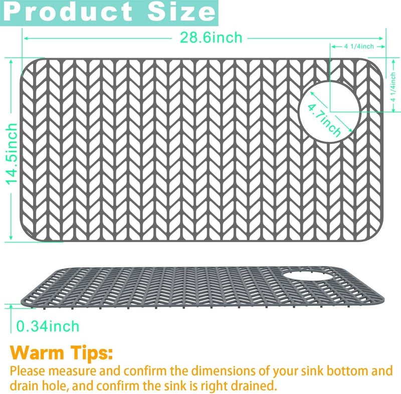 AWOKE Sink Protectors for Kitchen Sink,Kitchen Sink Protector Mat - 28.6" x 14.5" Heat-Resistant Silicone Folding Non-Slip Mat for Stainless Steel Sink with Right Drain (Grey) - Image 2