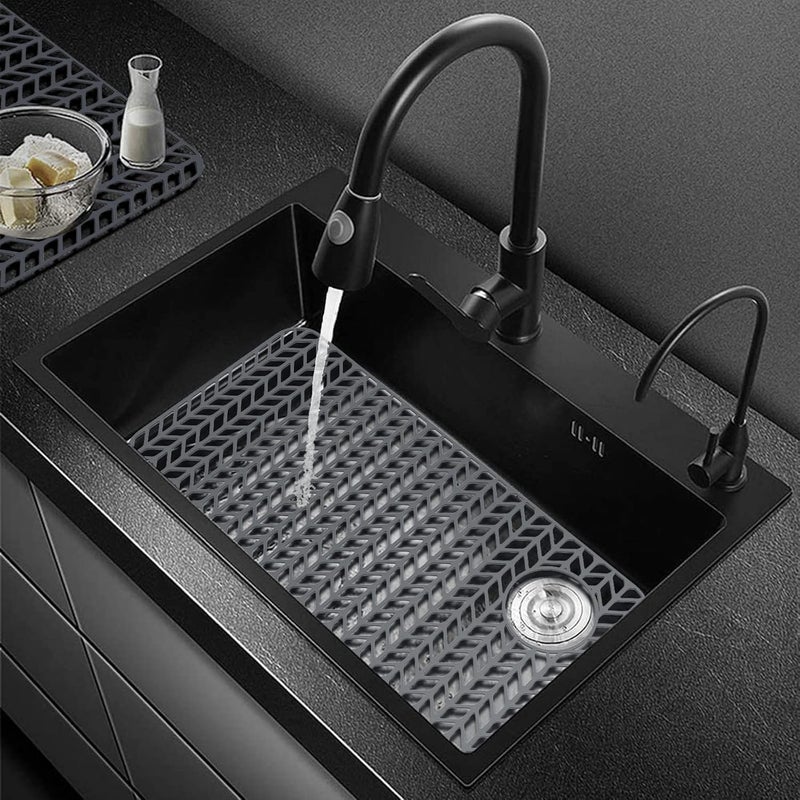 AWOKE Sink Protectors for Kitchen Sink,Kitchen Sink Protector Mat - 28.6" x 14.5" Heat-Resistant Silicone Folding Non-Slip Mat for Stainless Steel Sink with Right Drain (Grey) - Image 4