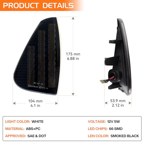 FetonAuto مجموعة أضواء إشارة جانبية LED للواجهة الأمامية البيضاء من فيتون أوتو لسيارة دودج تشارجر 2006-2010 دايتونا RT SE SRT8 SXT، عدسات مدخنة لمصابيح إشارة الزاوية للسائق والراكب - Image 5