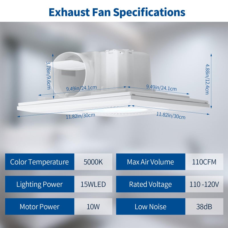 FrexCheng Bathroom Vent Fan with Light, Bathroom Exhaust Fan with LED Light Adjustable, Quiet 1.0 Sones Three Color Temperatures 2700k/4000k/5700k, 110 CFM,Ceiling Mount Ventilation for Home/Bath/Office - Image 2