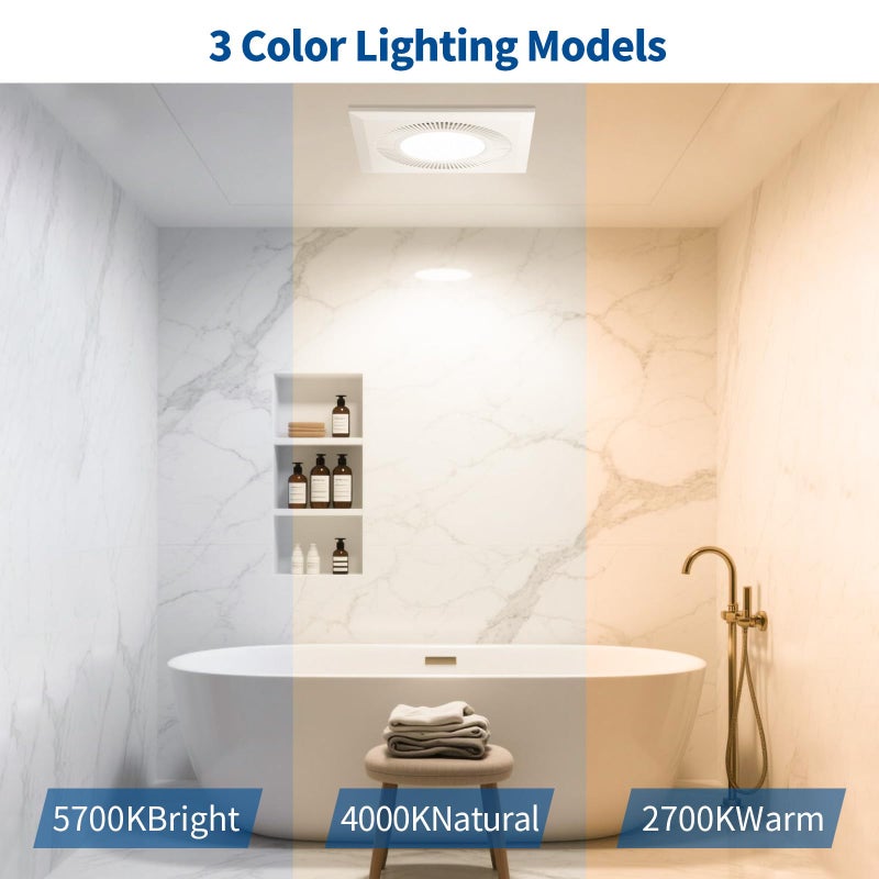 FrexCheng Bathroom Vent Fan with Light, Bathroom Exhaust Fan with LED Light Adjustable, Quiet 1.0 Sones Three Color Temperatures 2700k/4000k/5700k, 110 CFM,Ceiling Mount Ventilation for Home/Bath/Office - Image 3