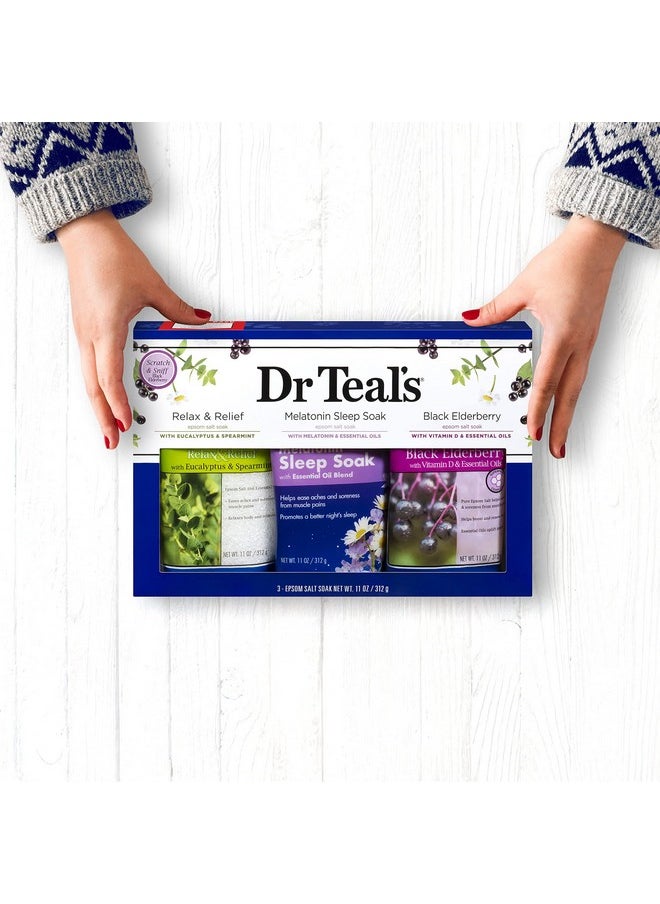 Dr Teal's - Epsom Salt Trio Gift Set (Three 14Oz Bags) - Relax & Relief, Melatonin Soak, & Black Elderberry - Give The Gift Of Relaxation - Soothe Aches Wtih At Home Spa Kit - Image 1