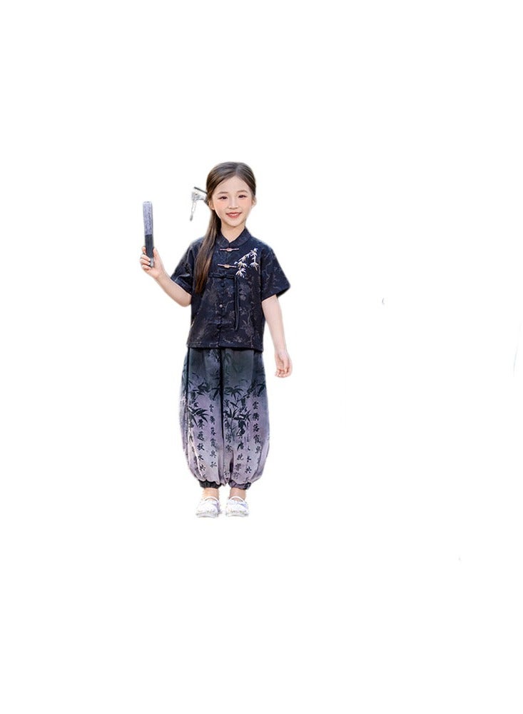 LiangSanZhi girls' Chinese Tang Suit Hanfu Costume - New Chinese Style Retro Performance Outfit, Long Sleeve Ethnic Kung Fu Jacket Pants Set for Kids (Spring/Autumn) - Image 2