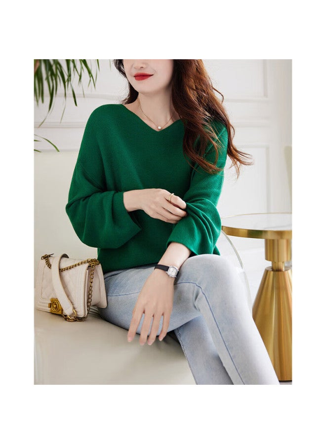 dme Demana (dme) [with Wool] Spring And Autumn French-style V-neck Sweater, Lantern Sleeves, Slimming, Versatile Knitted Top For Women  - Image 2