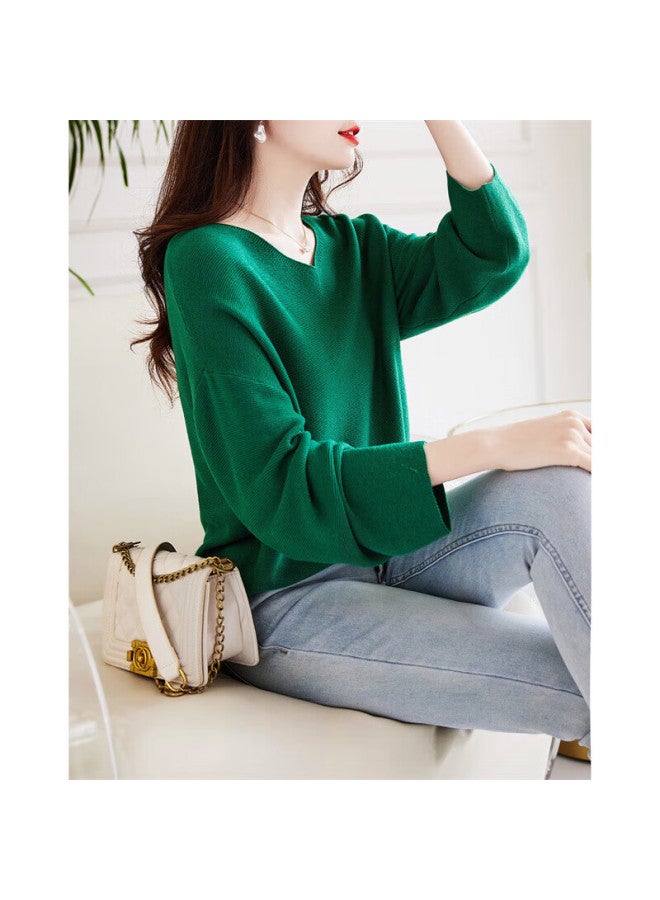 dme Demana (dme) [with Wool] Spring And Autumn French-style V-neck Sweater, Lantern Sleeves, Slimming, Versatile Knitted Top For Women  - Image 1