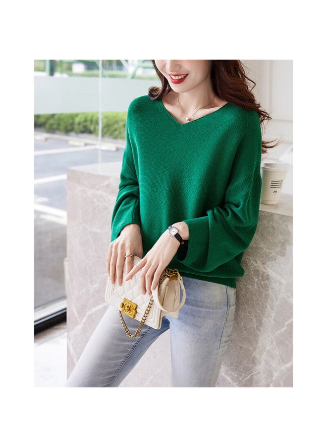 dme Demana (dme) [with Wool] Spring And Autumn French-style V-neck Sweater, Lantern Sleeves, Slimming, Versatile Knitted Top For Women  - Image 3