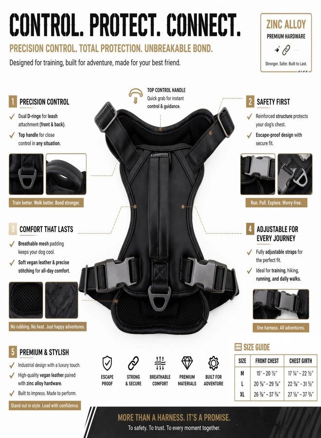 CANAGAN Premium Vegan Leather Dog Harness for Medium Dogs - Adjustable, No-Pull, Escape-Proof, Dual Leash Rings & Top Handle, Zinc Alloy Buckles - Perfect for Urban & Outdoor Walks - Image 3