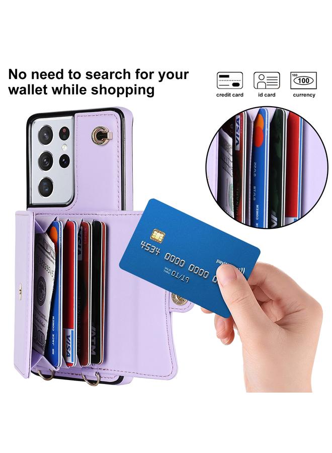 S-TOP Case For Samsung Galaxy S21 Ultra 5G RFID Card Slot Leather Phone Case with Long Lanyard - Image 2