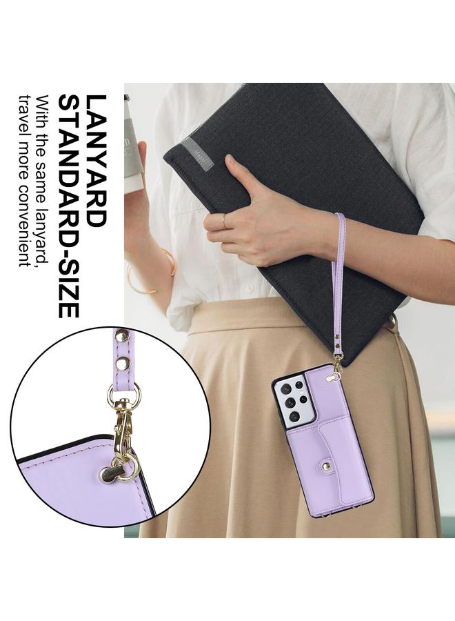 S-TOP Case For Samsung Galaxy S21 Ultra 5G RFID Card Slot Leather Phone Case with Long Lanyard - Image 4