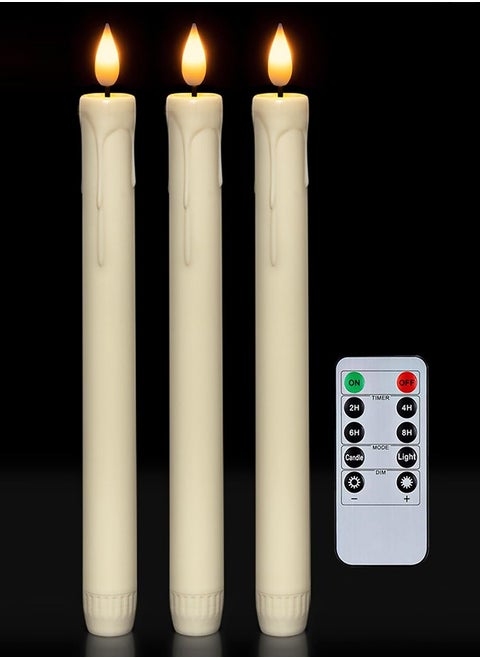 Flameless Taper Candles with Remote, Timer, Dimmer, Ivory Battery Operated CandleSticks with Flickering Light, Plastic Led Window Candles, 24cm for Ramadan Eid Mubarak Kareem Decoration