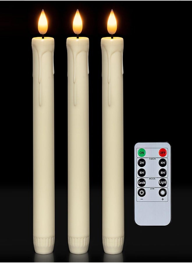 Flameless Taper Candles with Remote, Timer, Dimmer, Ivory Battery Operated CandleSticks with Flickering Light, Plastic Led Window Candles, 24cm for Ramadan Eid Mubarak Kareem Decoration