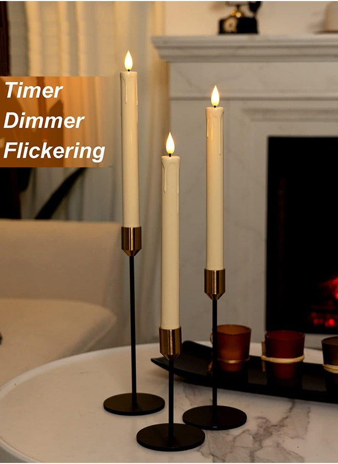 Flameless Taper Candles with Remote, Timer, Dimmer, Ivory Battery Operated CandleSticks with Flickering Light, Plastic Led Window Candles, 24cm for Ramadan Eid Mubarak Kareem Decoration
