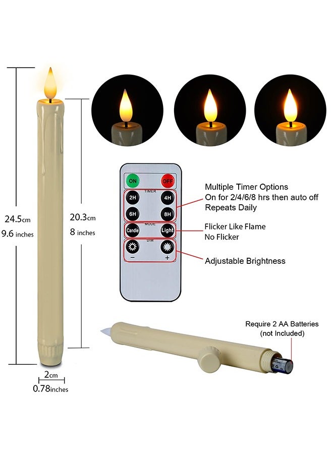 Flameless Taper Candles with Remote, Timer, Dimmer, Ivory Battery Operated CandleSticks with Flickering Light, Plastic Led Window Candles, 24cm for Ramadan Eid Mubarak Kareem Decoration