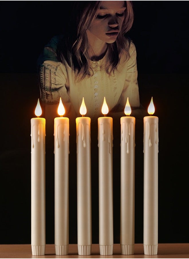 Flameless Taper Candles with Remote, Timer, Dimmer, Ivory Battery Operated CandleSticks with Flickering Light, Plastic Led Window Candles, 24cm for Ramadan Eid Mubarak Kareem Decoration