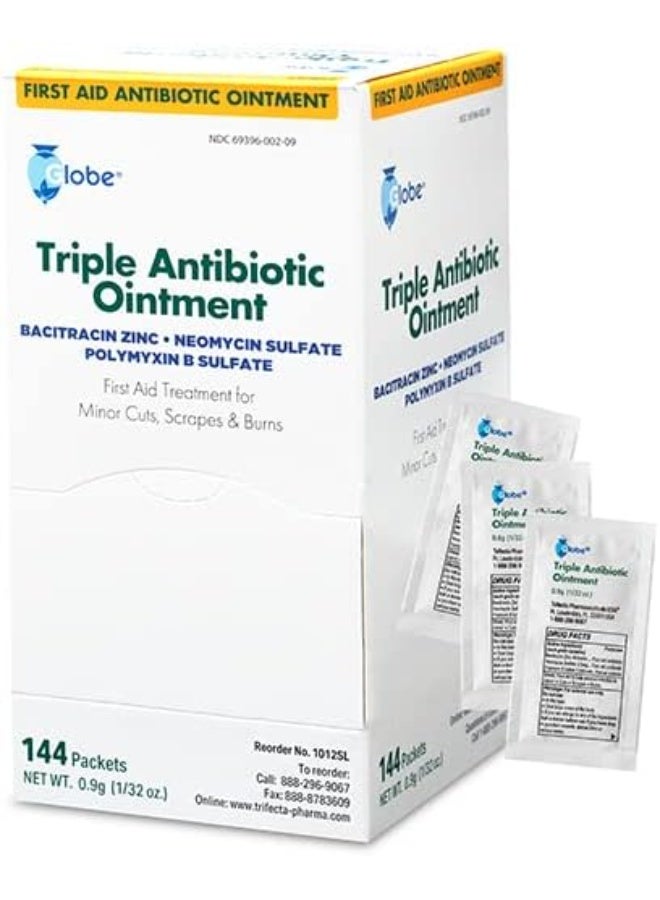 Globe (144 Pack) Triple Antibiotic Ointment 0.9g Single Packet, First Aid Kit for Minor Scratches, Wounds, Cuts and Burns, Prevents Infection Active Ingredients Compare to Leading Brand, Travel Size - Image 1