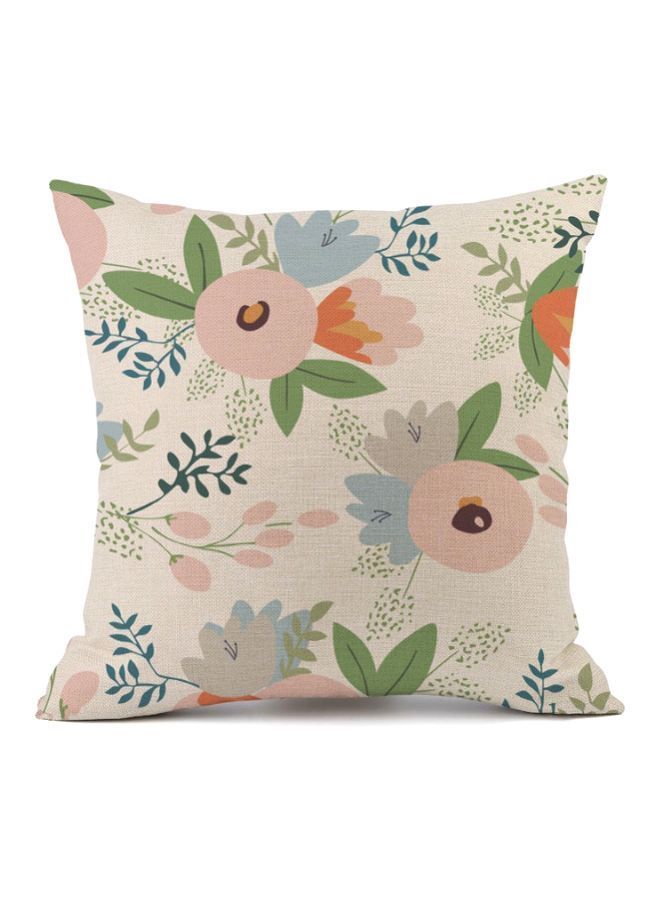 NIBEMINENT European Style Floral And Leaf Printed Cushion Cover Beige/Green/Orange 45x45cm