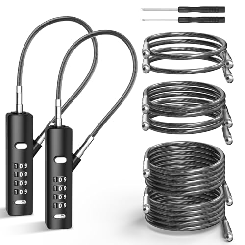 I-EASYDWW 4Digit Combination Cable Lock with 3 Replaceable Steel Cables for Gate Bike Luggage Resettable Keyless Cable Lock Black 2 Pack - Image 1
