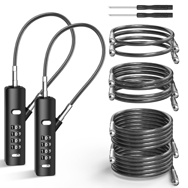 I-EASYDWW 4Digit Combination Cable Lock with 3 Replaceable Steel Cables for Gate Bike Luggage Resettable Keyless Cable Lock Black 2 Pack - Image 2