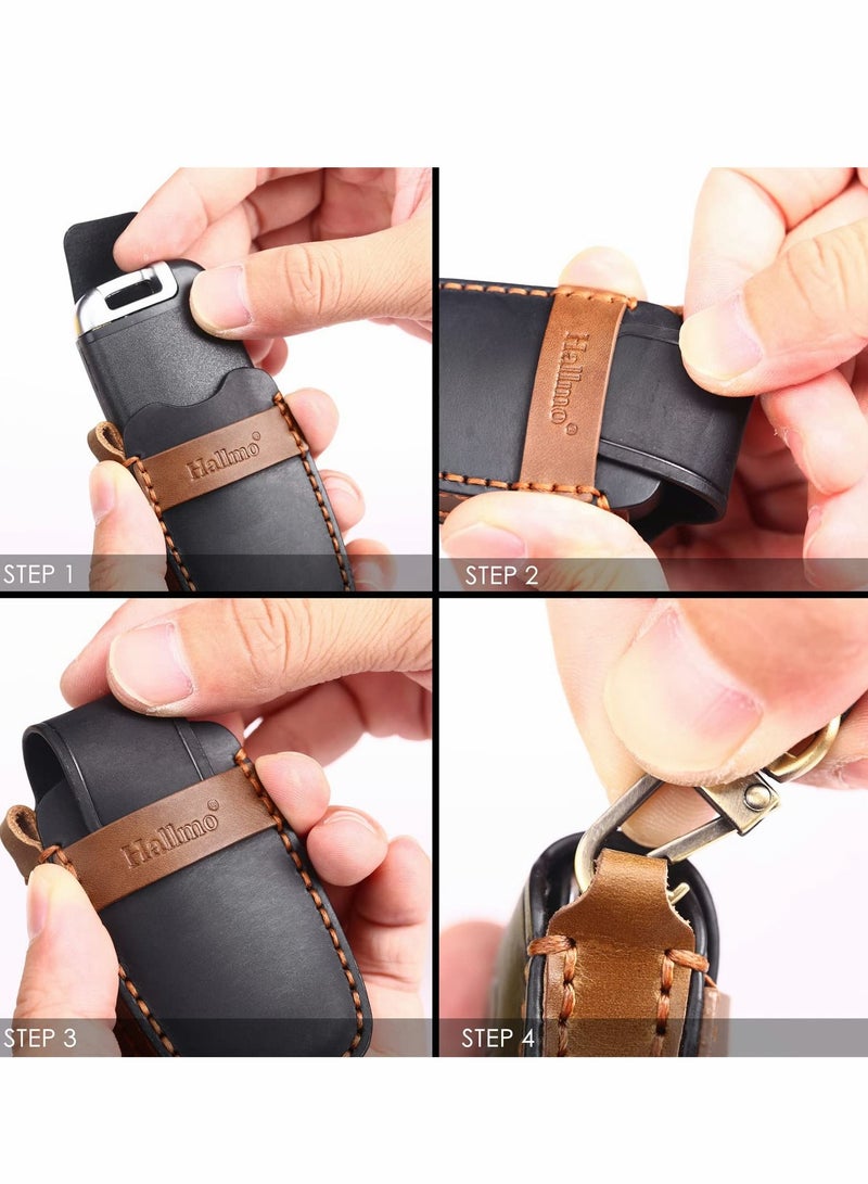 Leather Car Key Case for Toyota RAV4, Handmade with Fob Compatible Highlander Camry Corolla Avalon C-HR Prius GT86 (Blue) - Image 5