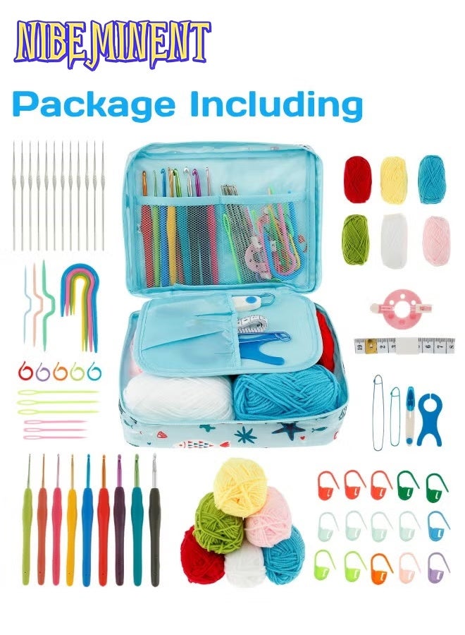 NIBEMINENT Crochet Kit 68Pcs for Beginners Adults, Knitting Kit Crochet Starter Kit with 5 Yarn Balls, Canvas Tote Bag, Crochet Hooks 2-6mm, Crochet Hook Set, DIY Knitting Tool Accessories for Mothers - Image 2