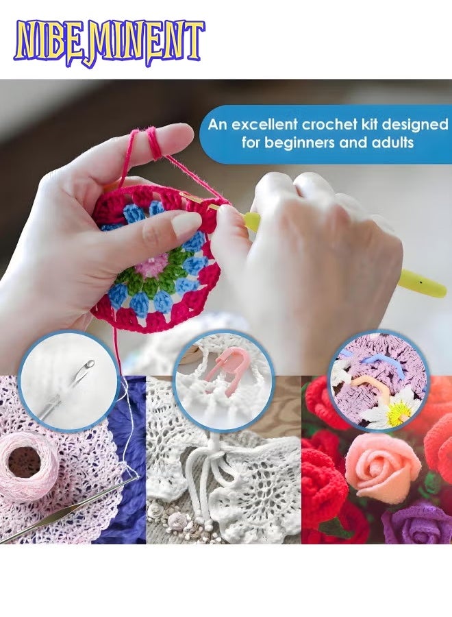 NIBEMINENT Crochet Kit 68Pcs for Beginners Adults, Knitting Kit Crochet Starter Kit with 5 Yarn Balls, Canvas Tote Bag, Crochet Hooks 2-6mm, Crochet Hook Set, DIY Knitting Tool Accessories for Mothers - Image 3