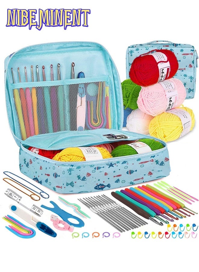 NIBEMINENT Crochet Kit 68Pcs for Beginners Adults, Knitting Kit Crochet Starter Kit with 5 Yarn Balls, Canvas Tote Bag, Crochet Hooks 2-6mm, Crochet Hook Set, DIY Knitting Tool Accessories for Mothers - Image 1
