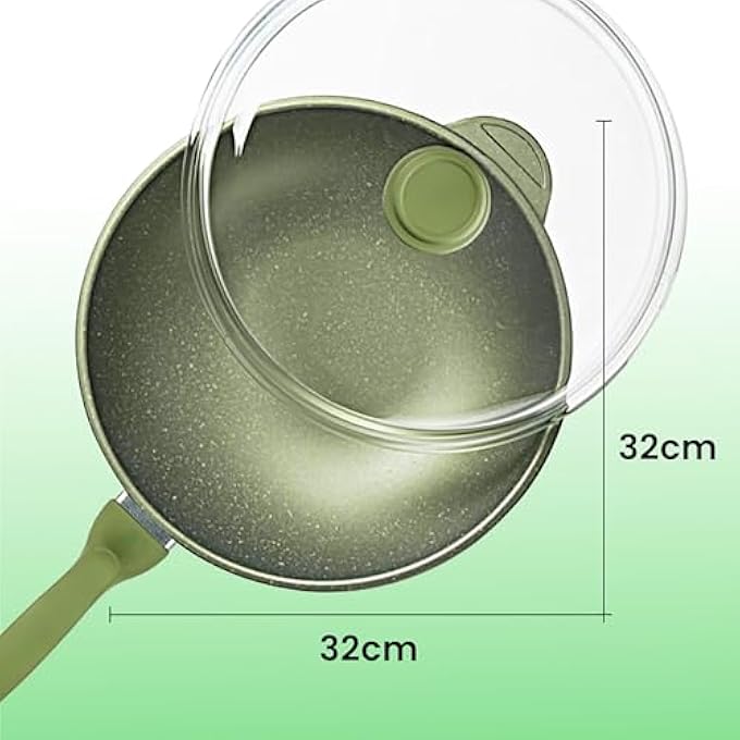 BS Bright Stone HighTech Induction Frypan With Glass Lid  32Cm Nonstick Triple Layer Greenstone Coated Frying Pan  Italian HeavyGauge Aluminum Skillet Pan  Scratch Resistant And Nickle Free  Green - Image 3