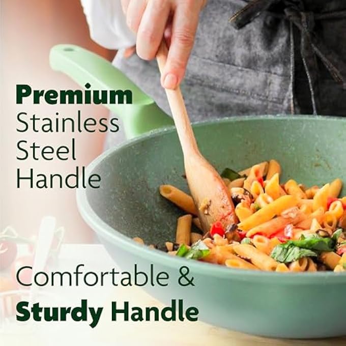 BS Bright Stone HighTech Induction Frypan With Glass Lid  32Cm Nonstick Triple Layer Greenstone Coated Frying Pan  Italian HeavyGauge Aluminum Skillet Pan  Scratch Resistant And Nickle Free  Green - Image 5