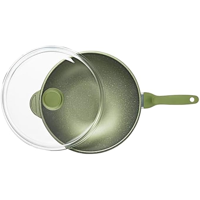 BS Bright Stone HighTech Induction Frypan With Glass Lid  32Cm Nonstick Triple Layer Greenstone Coated Frying Pan  Italian HeavyGauge Aluminum Skillet Pan  Scratch Resistant And Nickle Free  Green - Image 2