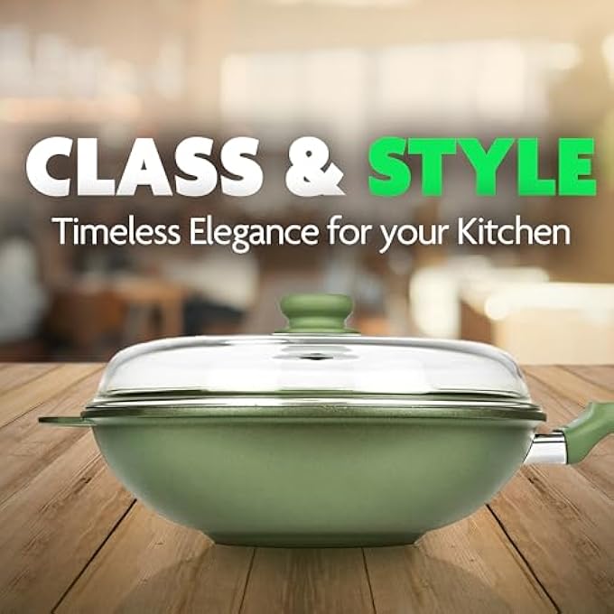 BS Bright Stone HighTech Induction Frypan With Glass Lid  32Cm Nonstick Triple Layer Greenstone Coated Frying Pan  Italian HeavyGauge Aluminum Skillet Pan  Scratch Resistant And Nickle Free  Green - Image 4