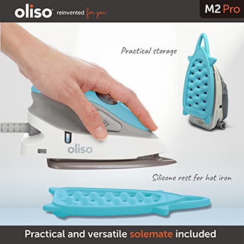 oliso M2Pro Mini Steam Iron with Solemate® – 1000 Watt Dual Voltage Travel Iron for Sewing, Quilting, and Crafting – Ceramic Soleplate, Precision Tip – Turquoise - Image 3