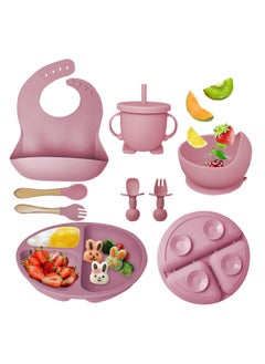iMissiu Baby Feeding Set 9 Piece, Baby Led Weaning Utensils Set Includes Suction Bowl and Plate, Baby Spoon and Fork, Sippy Cup with Straw and Lid, Baby Feeding Supplies  - Image 1