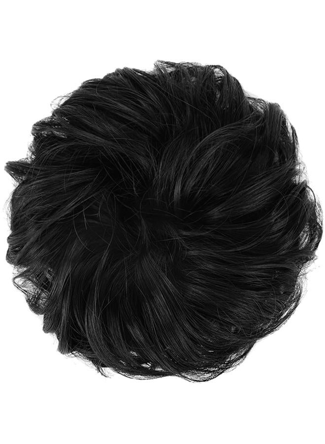 FESHFEN قطعة شعر كعكة فوضوية - كعكة شعر كبيرة مموجة ومجعدة مع رباط مطاطي، إكسسوارات ذيل حصان صناعية للنساء، أسود داكن 1.94 أونصة - Image 2