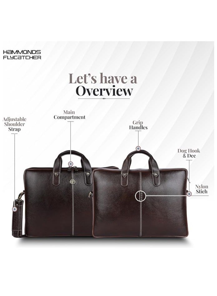 HAMMONDS FLYCATCHER Leather Laptop Bag for Men - Office Bag - Fits Up to 14/15.6 Inch Laptop/MacBook - Laptop Messenger Bags/Leather Bag for Men with Adjustable Shoulder Strap-Timber Brown - Image 3