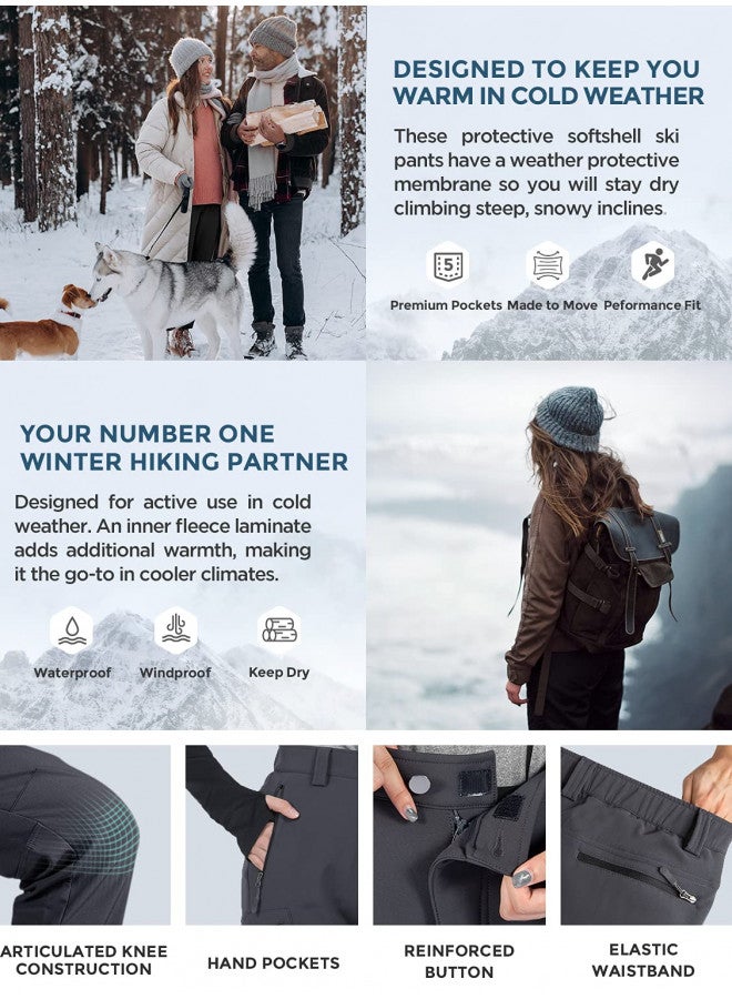 Wespornow Wespornow Women's-Fleece-Lined-Hiking-Pants Snow-Ski-Pants Water-Resistance-Outdoor-Softshell-Insulated-Pants for Winter (Standard, XX-Large, Grey) - Image 4