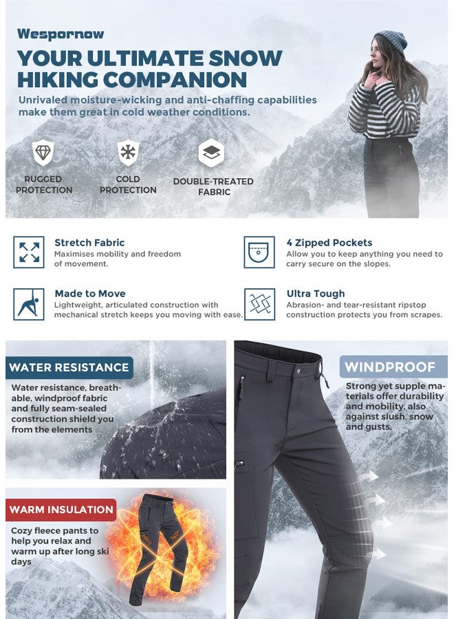 Wespornow Wespornow Women's-Fleece-Lined-Hiking-Pants Snow-Ski-Pants Water-Resistance-Outdoor-Softshell-Insulated-Pants for Winter (Standard, XX-Large, Grey) - Image 3