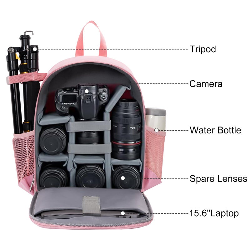 CADeN Camera Backpack Bag Professional for DSLR/SLR Mirrorless Camera Waterproof, Camera Case Compatible for Sony Canon Nikon Camera and Lens Tripod Accessories (Small, Pink) - Image 4