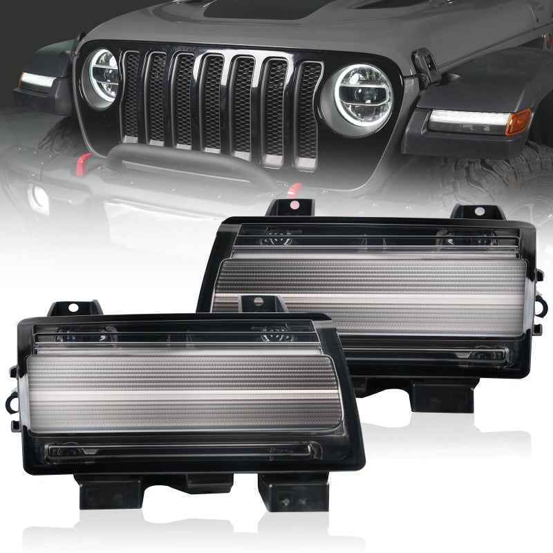 LitMiRaCle Upgrade LED Fender Light Sequential Flashing Turn Signal Lamp with DRL for Jeep Wrangler JL 20182023 Smoke Lens Halogen Lamp Upgrade Front Wheel Eyebrow LightNot Fit Sport Model