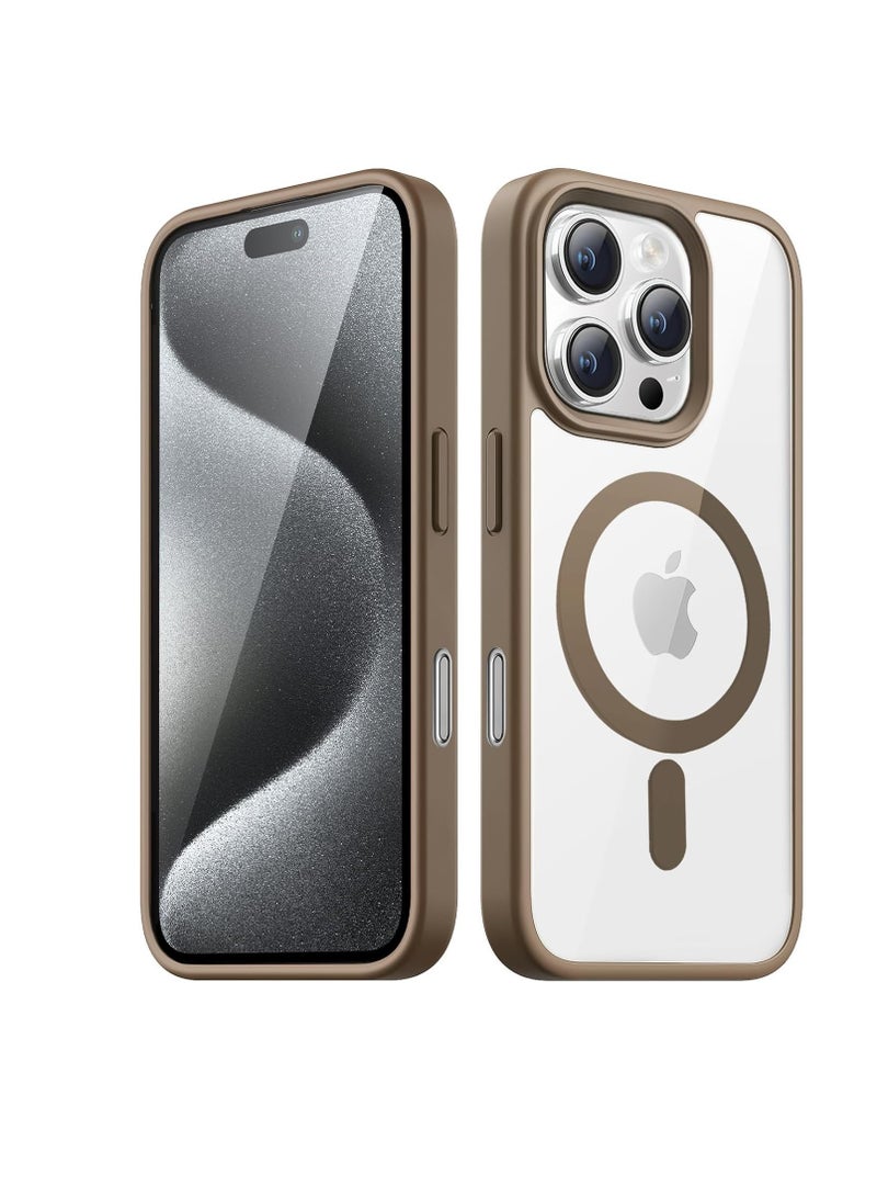 Magnetic Case for iPhone 16 Pro Max 6.9-Inch Compatible with MagSafe, Shockproof Phone Bumper Cover, Solid Color Matte TPU Frame, Anti-Scratch Clear Back (Desert Brown) - Image 1