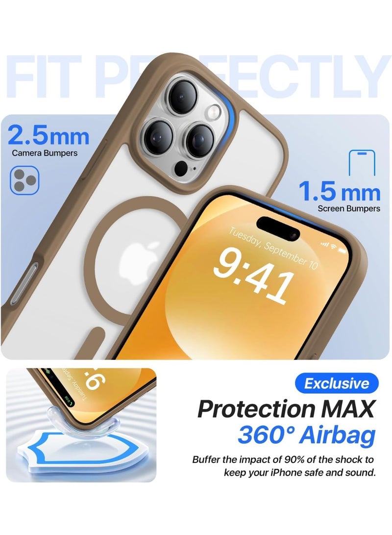 Magnetic Case for iPhone 16 Pro Max 6.9-Inch Compatible with MagSafe, Shockproof Phone Bumper Cover, Solid Color Matte TPU Frame, Anti-Scratch Clear Back (Desert Brown) - Image 2