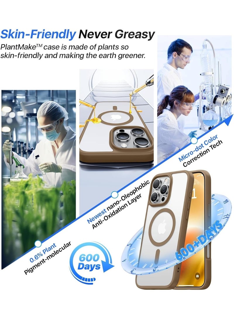 Magnetic Case for iPhone 16 Pro Max 6.9-Inch Compatible with MagSafe, Shockproof Phone Bumper Cover, Solid Color Matte TPU Frame, Anti-Scratch Clear Back (Desert Brown) - Image 3