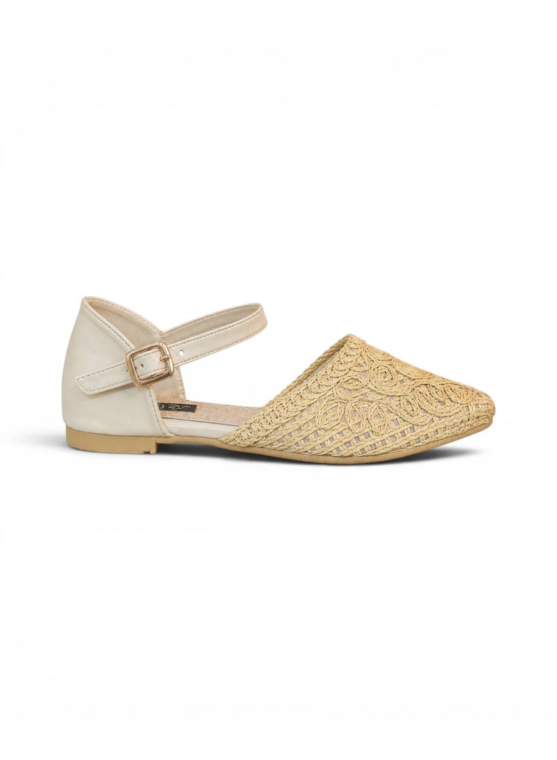 LIFESTYLISH Sandals Flat Burlap And Leather With Buckle SF-59 - Beige - Image 1