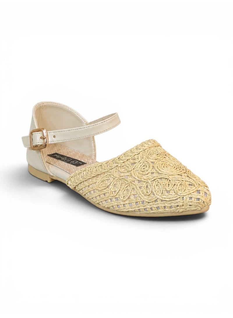 LIFESTYLISH Sandals Flat Burlap And Leather With Buckle SF-59 - Beige - Image 2