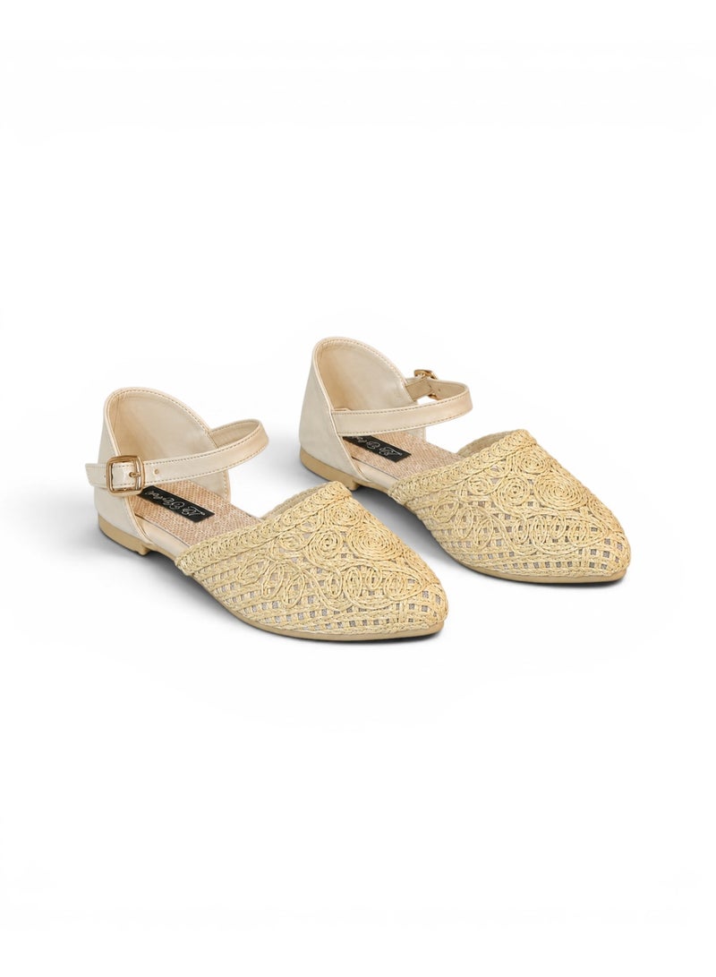 LIFESTYLISH Sandals Flat Burlap And Leather With Buckle SF-59 - Beige - Image 3