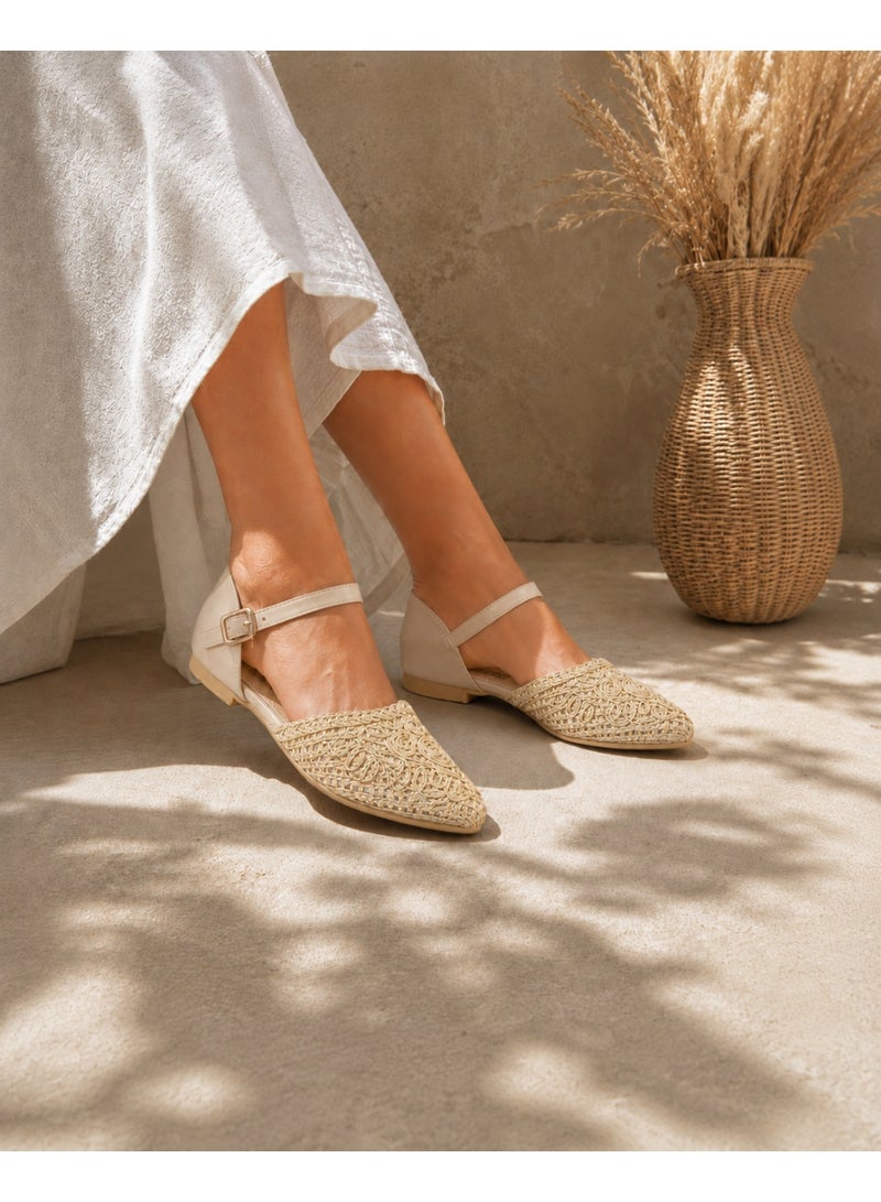 LIFESTYLISH Sandals Flat Burlap And Leather With Buckle SF-59 - Beige - Image 4