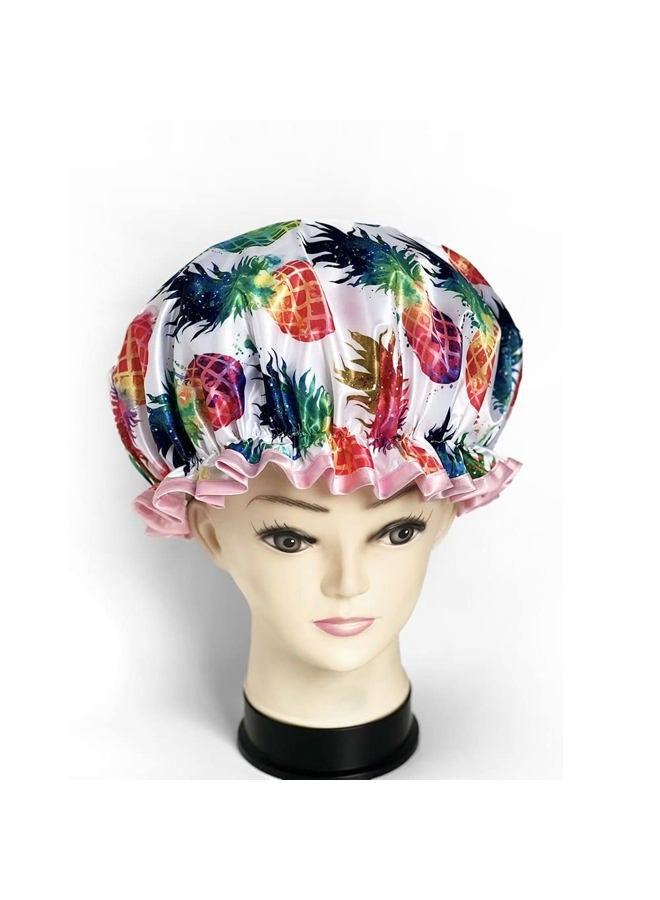 WIRESTER Elastic Reusable Bathing Hair Cap, Waterproof Shower Cap, Fashion Bath Cap for Women Girls - Colorful Pineapples - Image 5